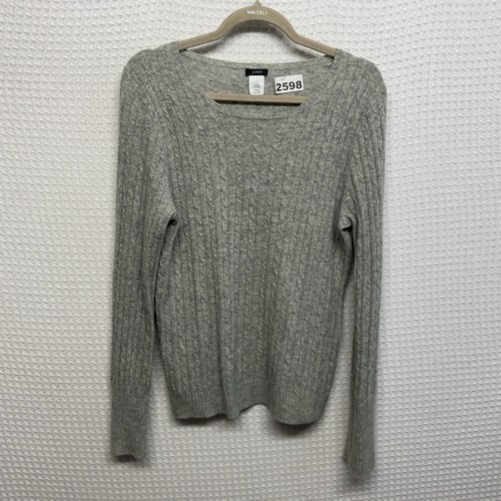 J. Crew Grey Cable Knit CrewNeck Sweater Women L China Wool/Cashmere/Nylon